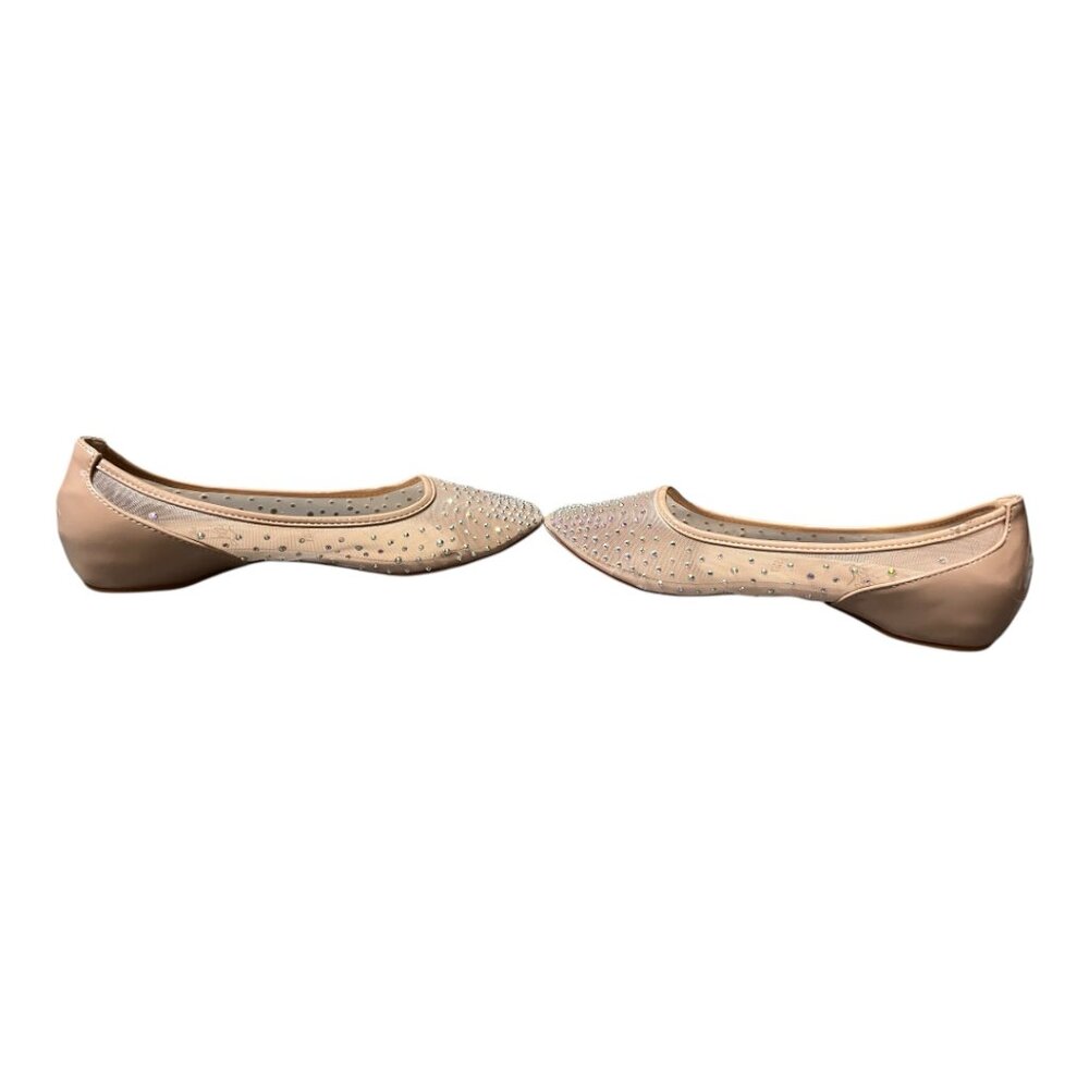 Beige Crystal Embellished Mesh Follis Strass Ballerina Flats - Picture 8 of 12